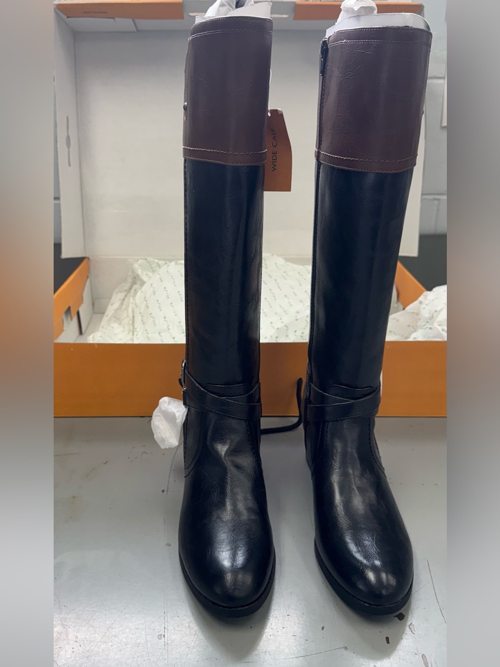 Unisa Black Leather Two Tone Style Boots with Silver Buckle Detail wide leg 8.5 - Picture 3 of 12